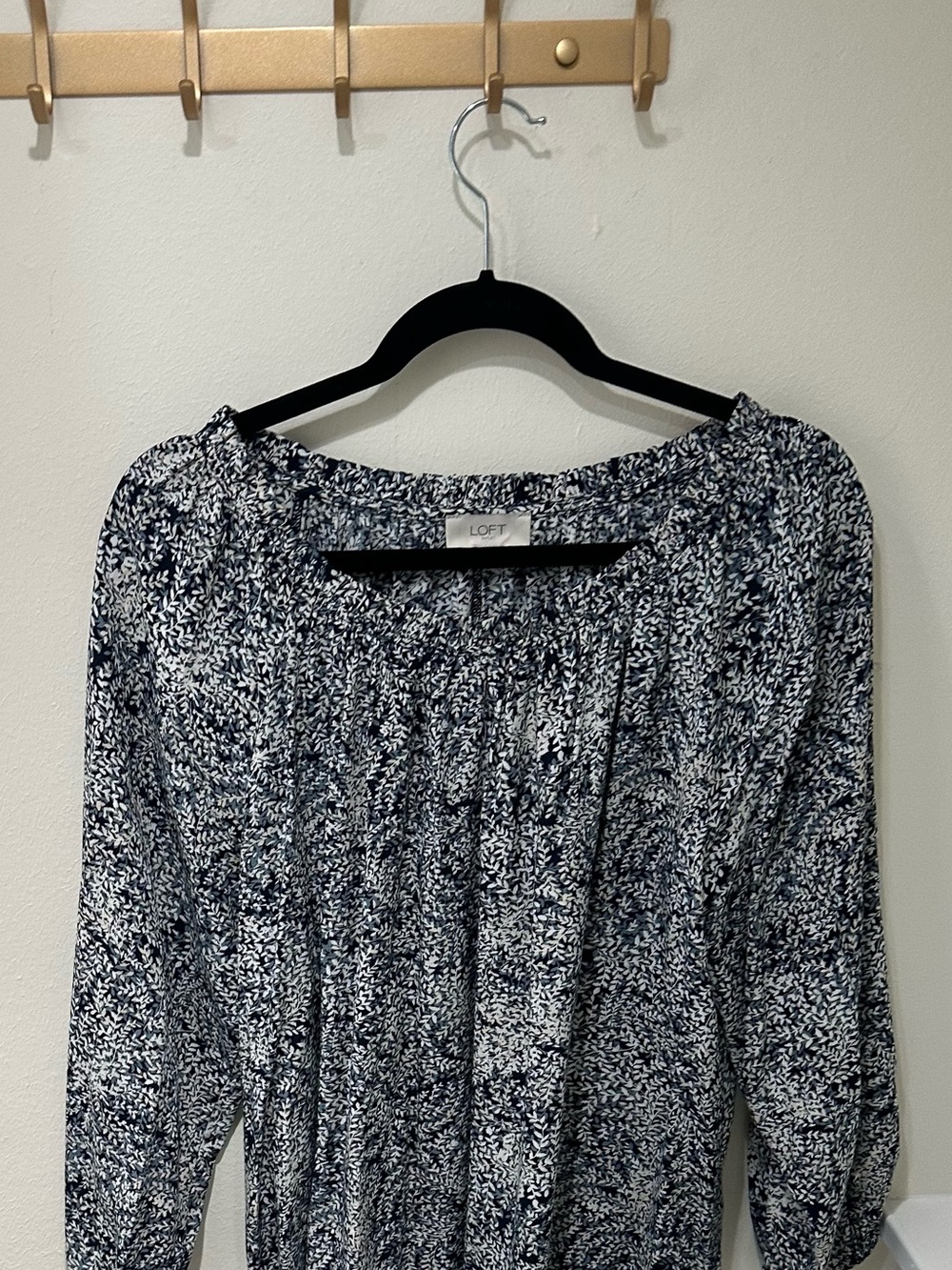 LOFT Navy and White Floral-Print Top
